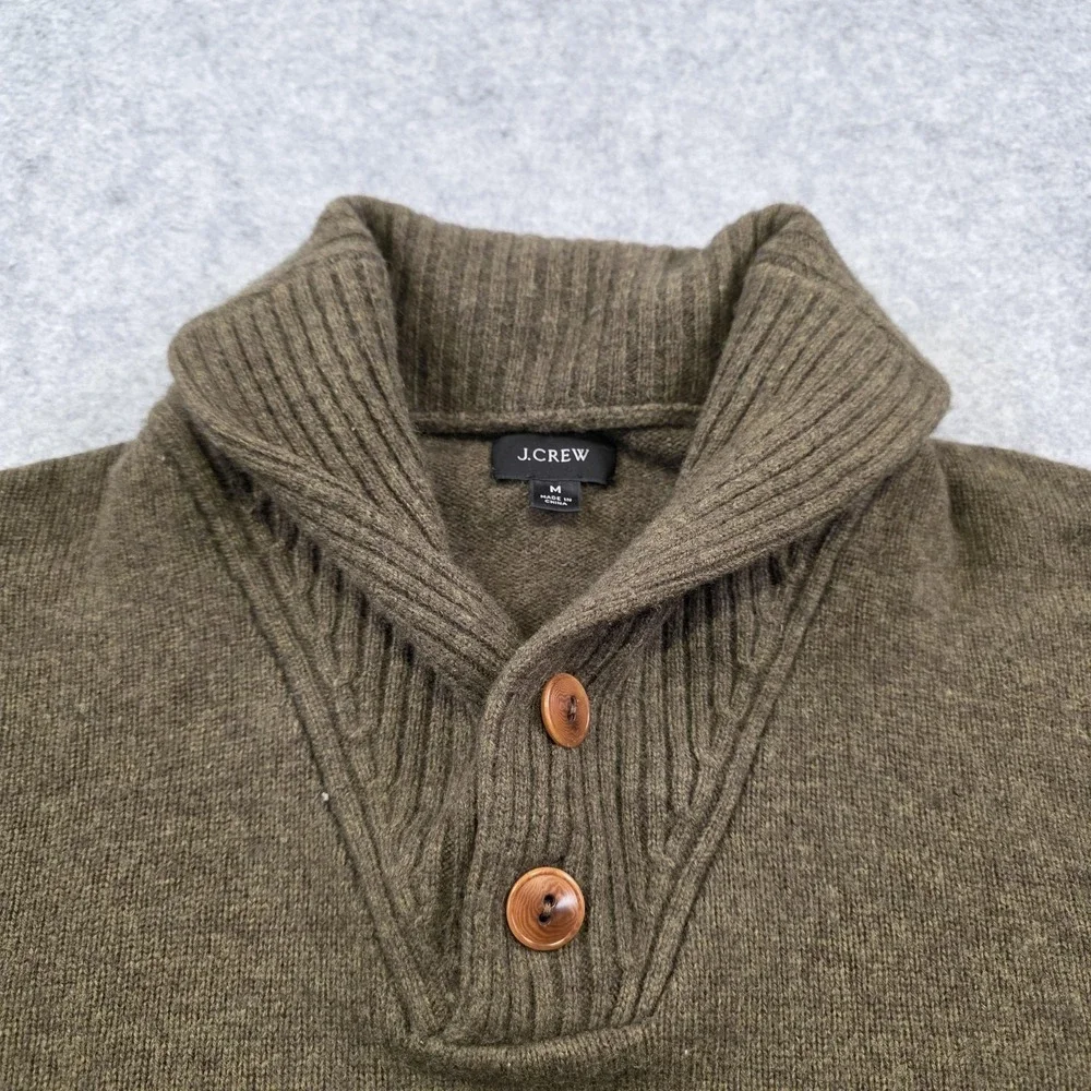 J.Crew Sweater Mens Medium Rugged Merino Wool Shawl Collar Button Knit Pullover
